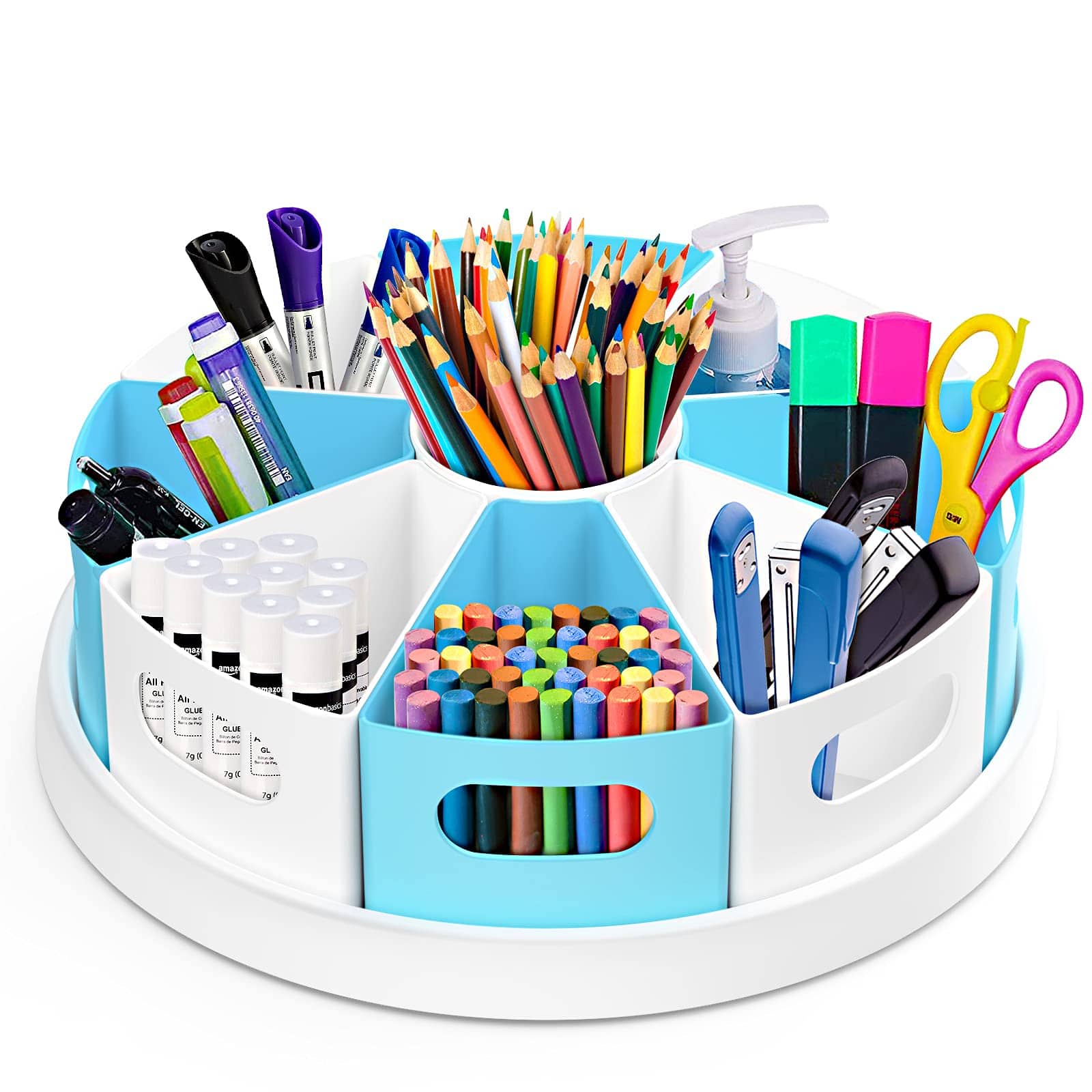 Dapper Styles - 360rotating Desk Organizers Homeschool Office Organization And Storage Art Supplies Organizers- 12" Lazy Su - White,blue