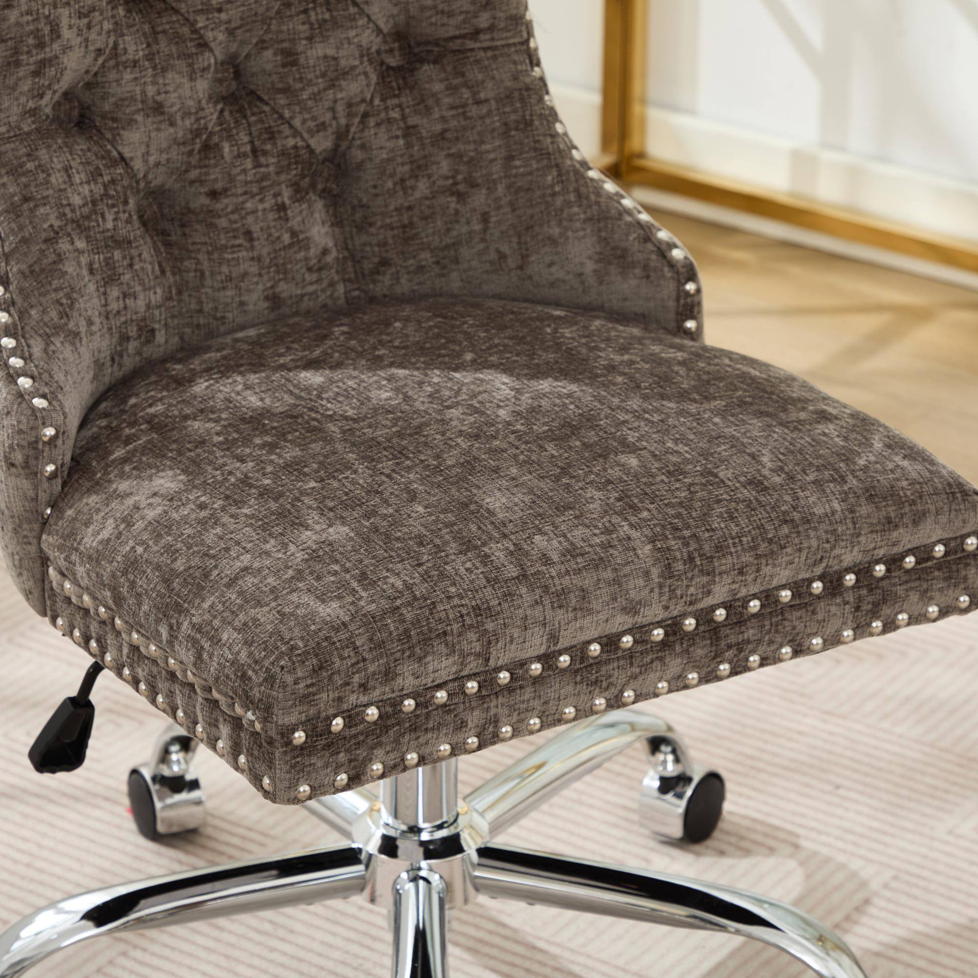 Alt View 7. GOODSILO - Modern Chenille Upholstered Office Chair with Tufted Button Design and Chrome Metal Base for Home Office Workspace - Gray.