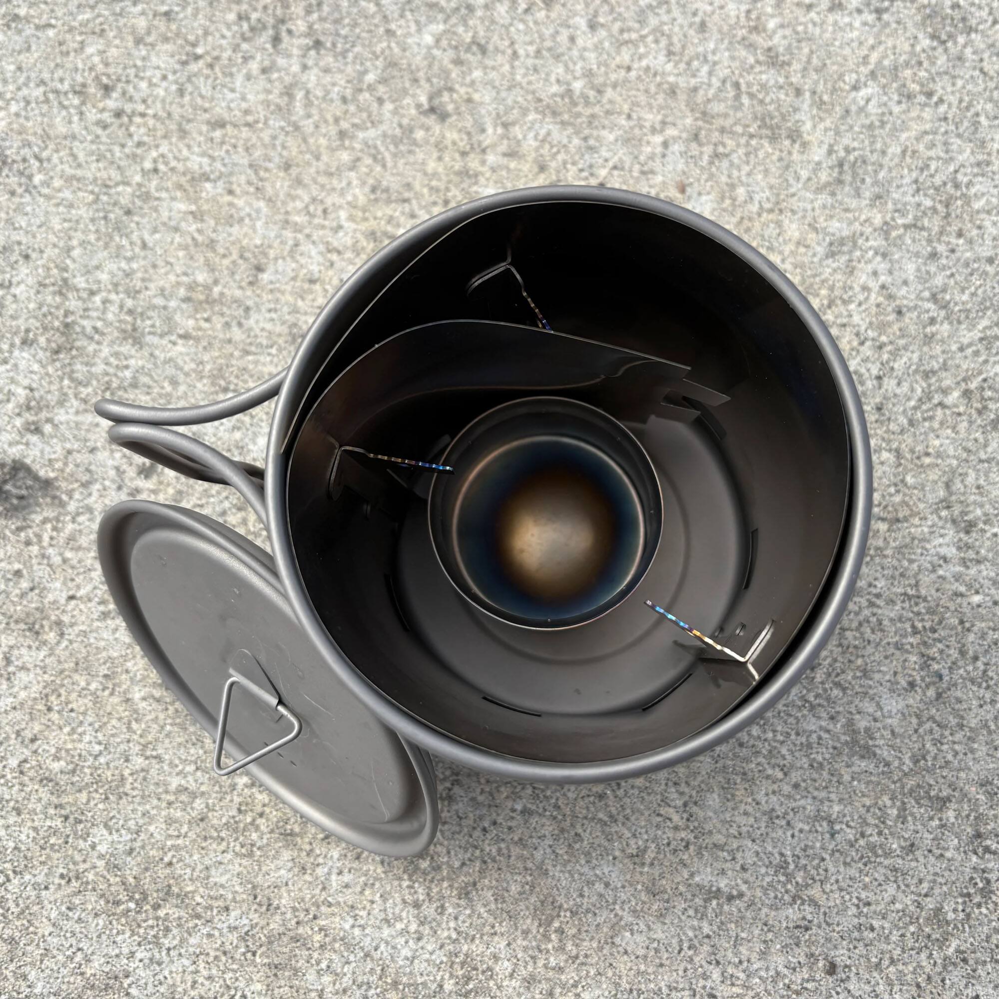 Alt View 2. TOAKS - TOAKS Titanium 750ml Pot, Siphon Alcohol Stove, Windscreen Pot Stand Combo - Silver.