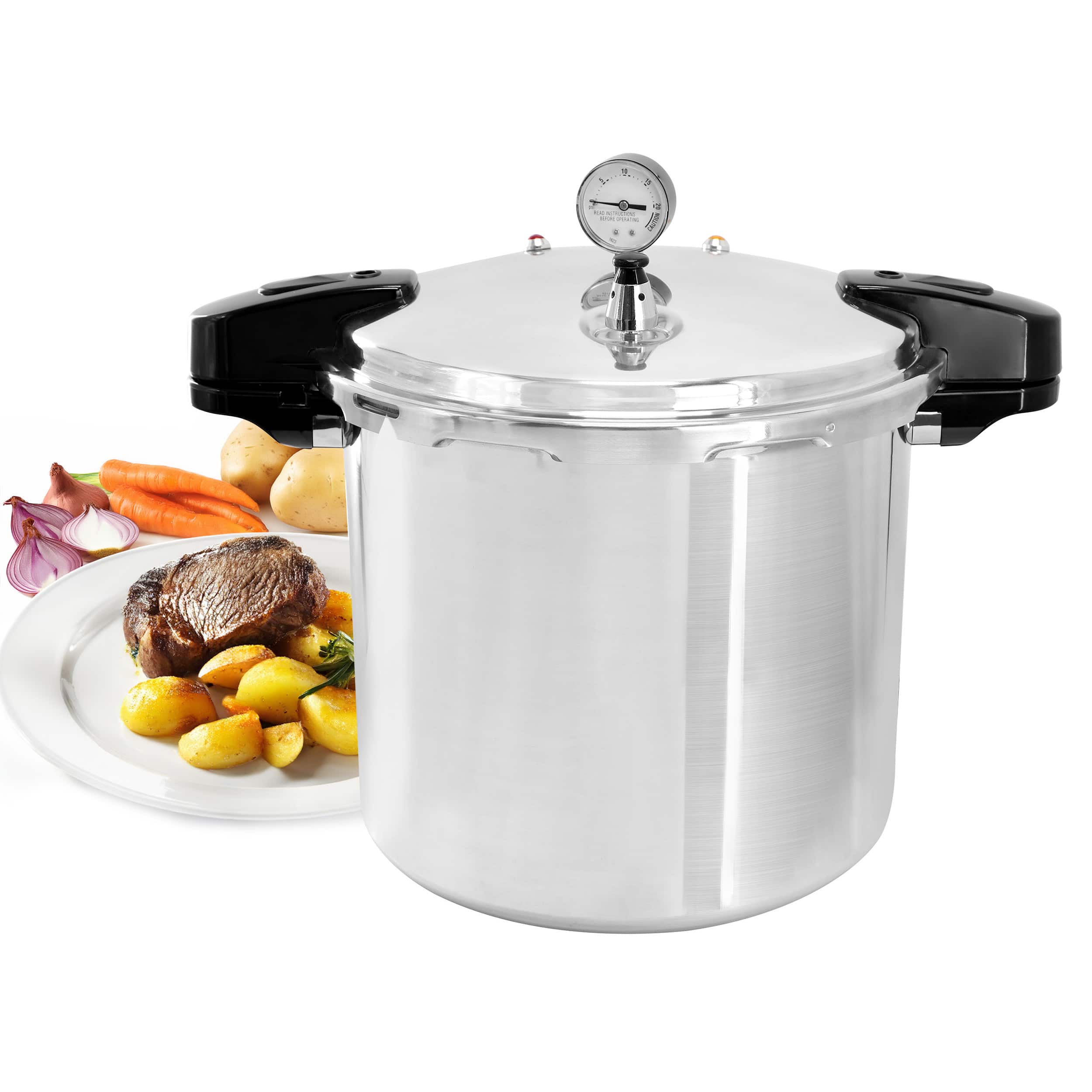 MegaChef - 24 Quart Large Capacity Aluminum Stovetop Pressure Cooker/Canner for Induction and Gas Stove-Tops - Silver