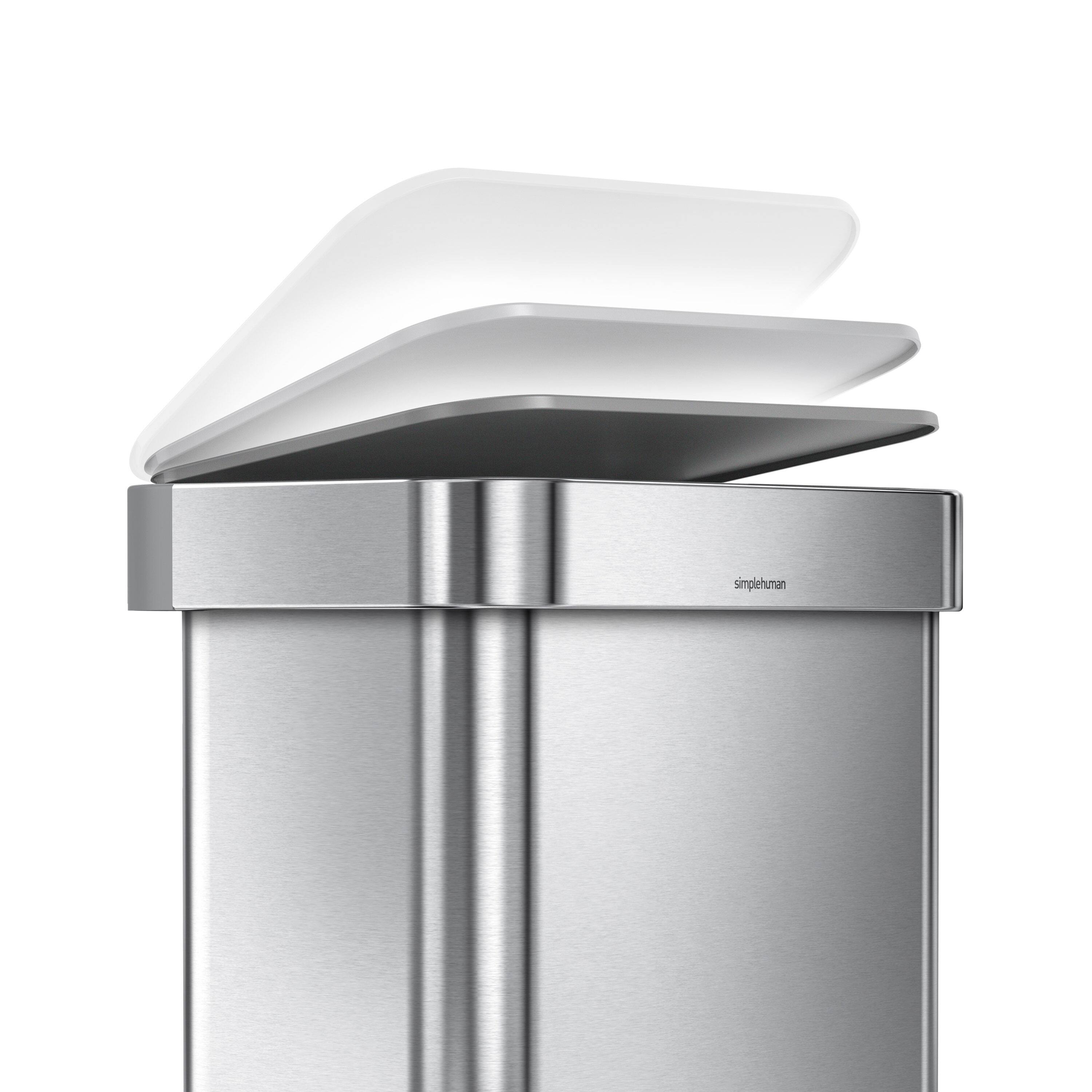 Alt View 3. simplehuman - 45L rectangular step can with liner pocket, brushed stainless steel with grey plastic lid - Brushed.
