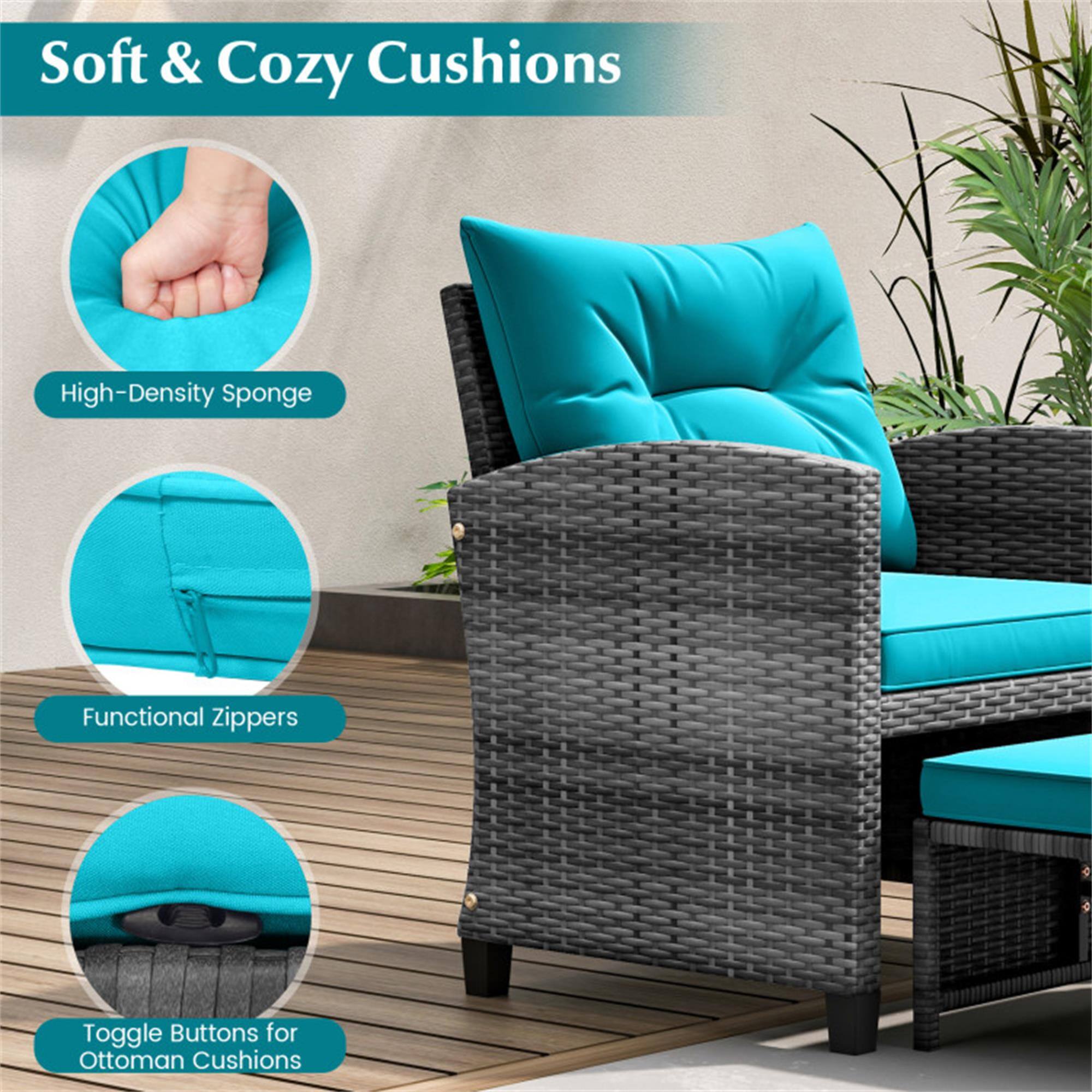 Soft & Cozy Cushions

- High-Density Sponge
- Functional Zippers
- Toggle Buttons for Ottoman Cushions