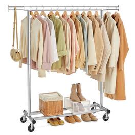 Songmics Home - Clothes Rack with Wheels, Heavy-Duty Clothing Rack for Hanging Clothes, Portable Garment Rack - Silver