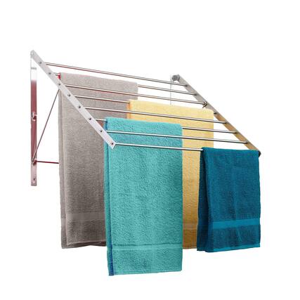 Front. Dazzed Corner - 22" W Wall Mounted Clothes Drying Rack,60 lb Capacity - Silver.