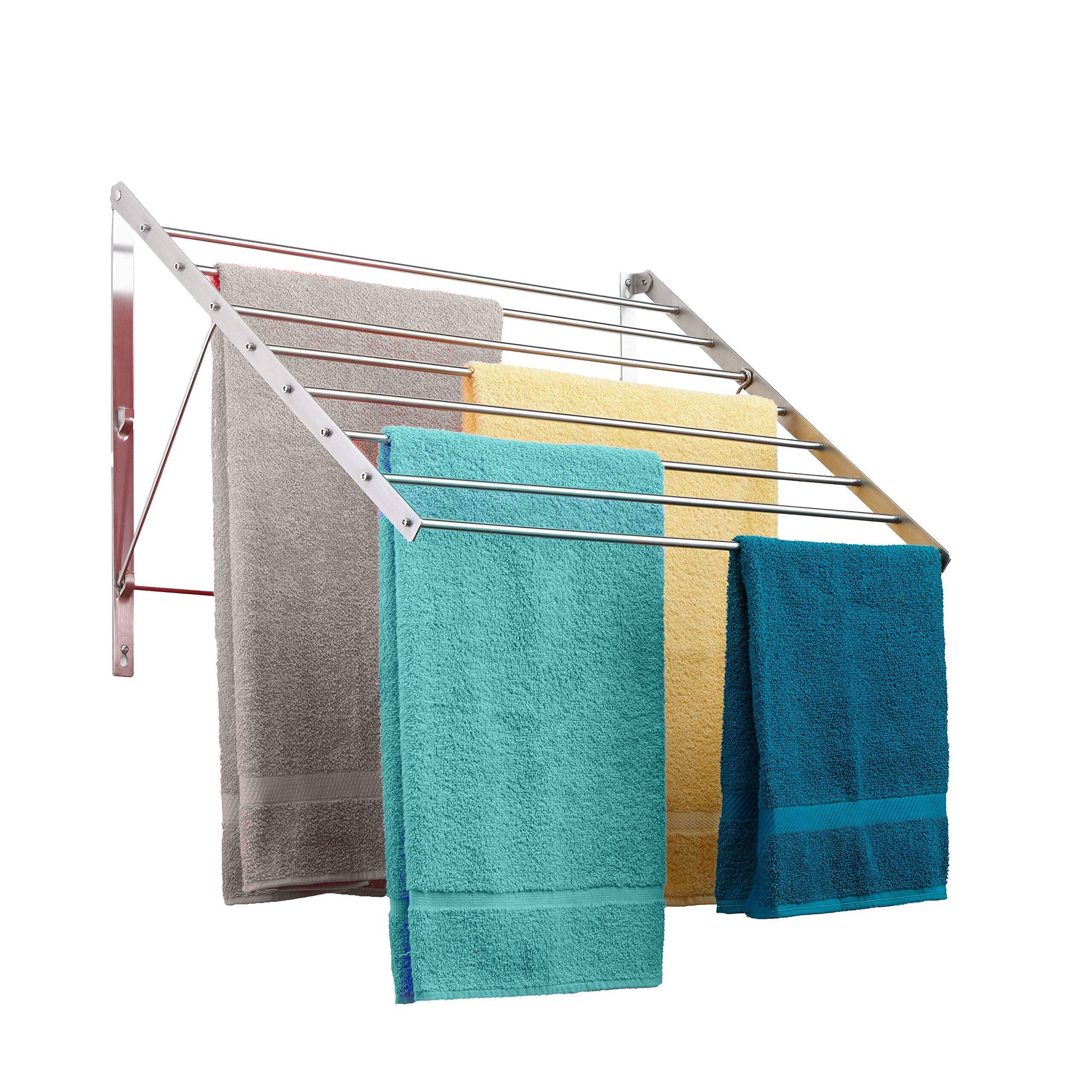 Dazzed Corner - 22" W Wall Mounted Clothes Drying Rack,60 lb Capacity - Silver