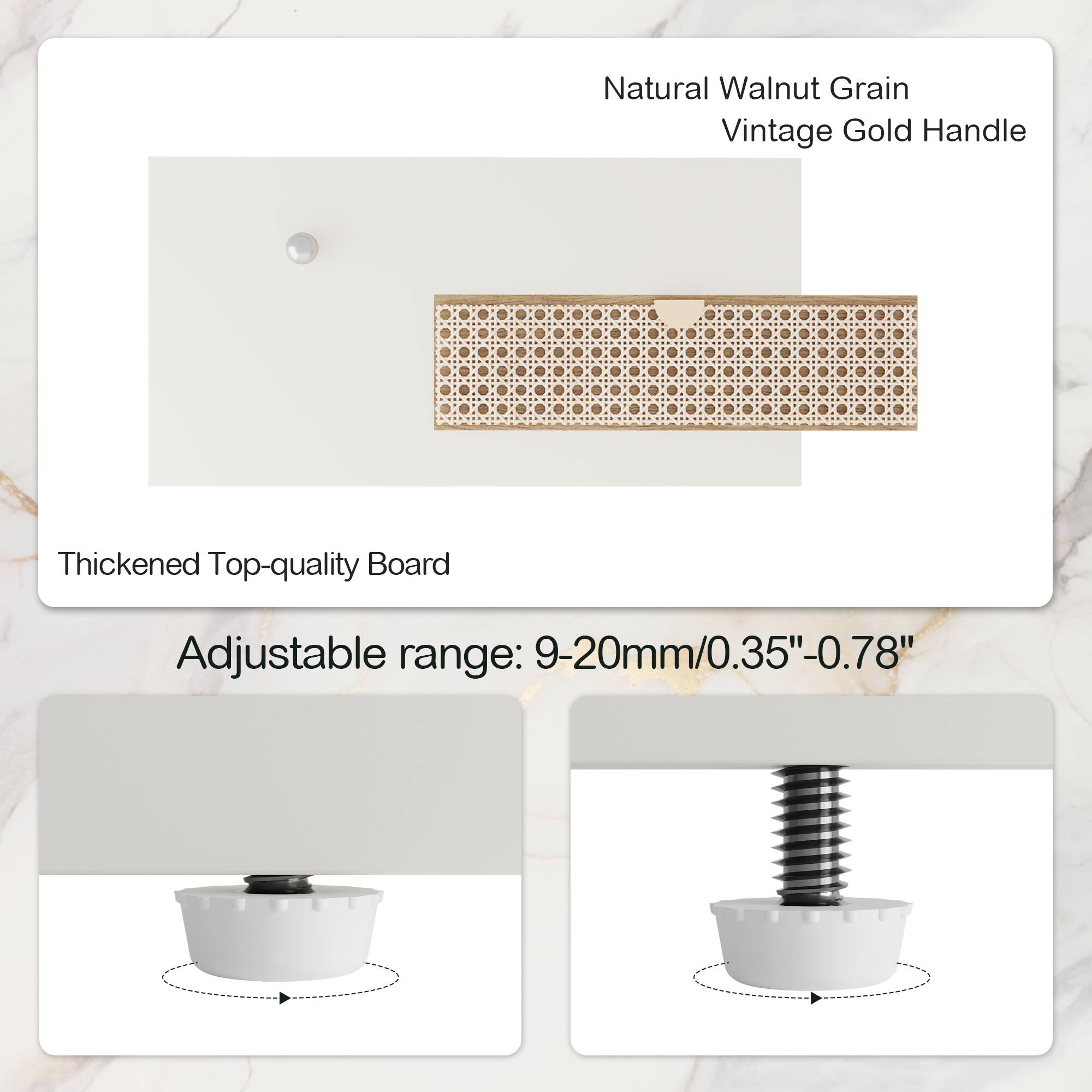 Natural Walnut Grain  
Vintage Gold Handle  

Thickened Top-quality Board  

Adjustable range: 9-20mm/0.35"-0.78"