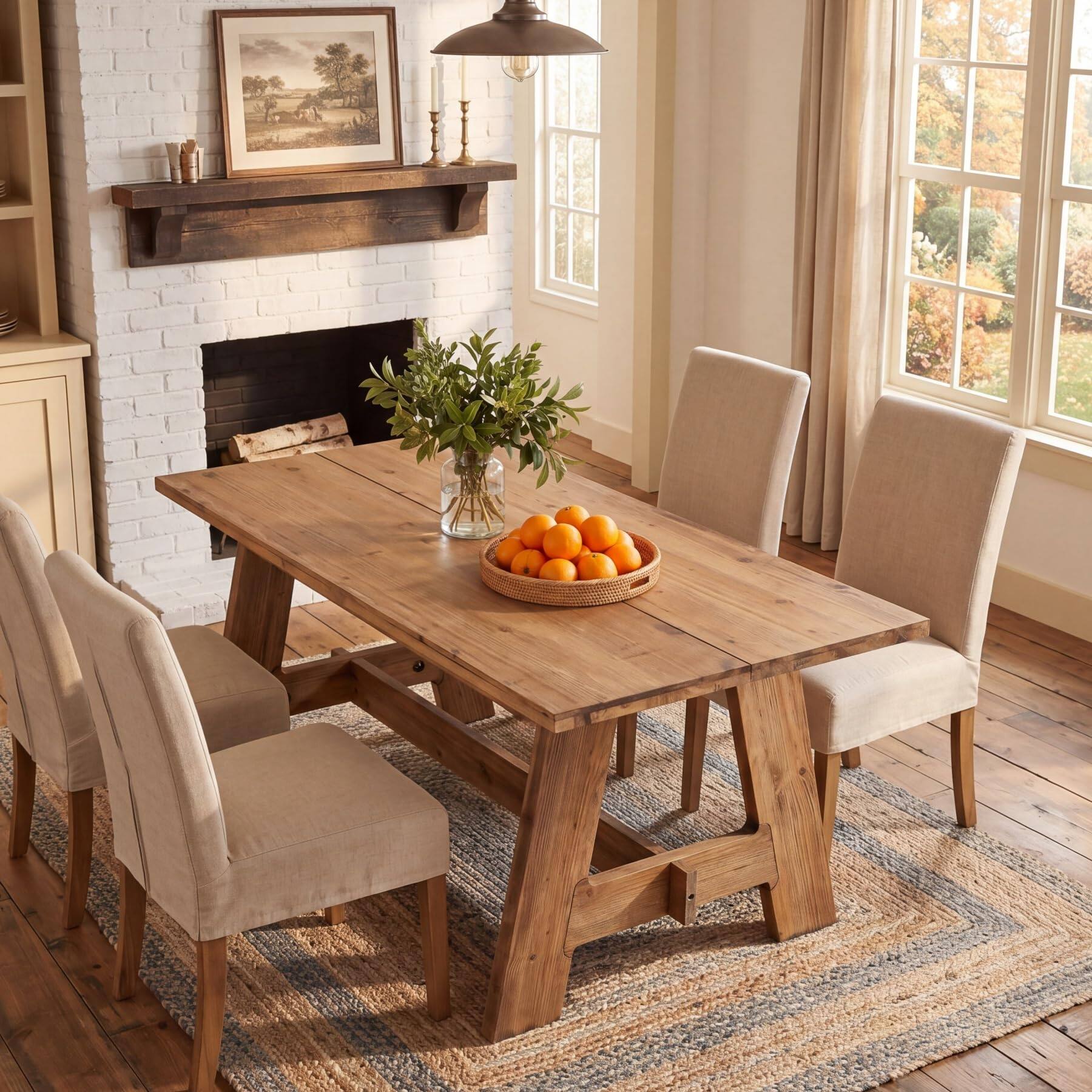 Alt View 6. Tribesigns - 63" Farmhouse Solid Wood Dining Table for 4-6 People - Brown.