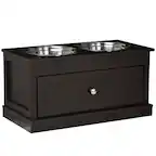 Front. Pawhut - Elevated Dog Bowls with Storage Drawer Containing 11L Capacity, Raised Bowl Stand, Food Bowl, Feeding Station - Coffee Brown.