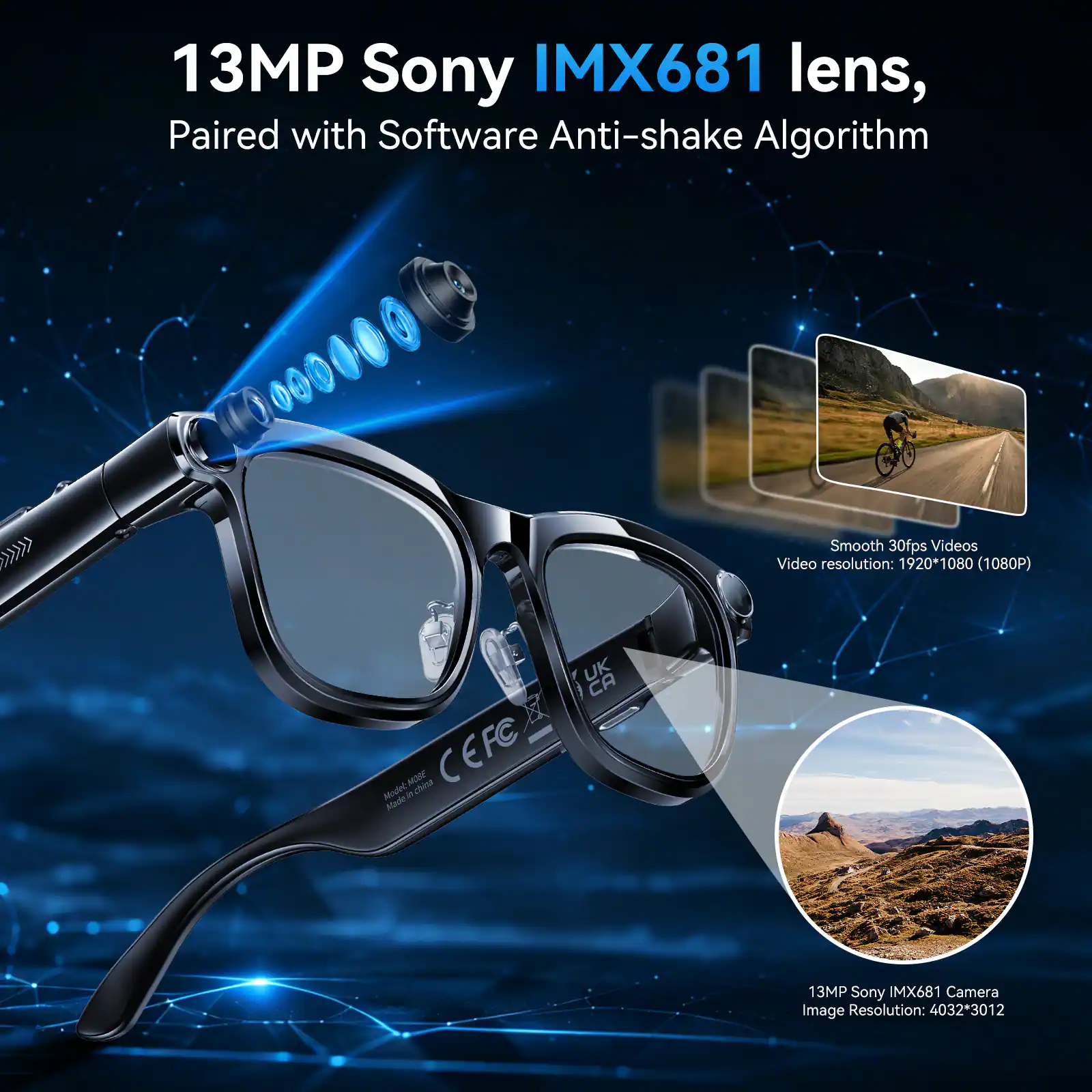 13MP Sony IMX681 lens, Paired with Software Anti-shake Algorithm  
Smooth 30fps Videos  
Video resolution: 1920*1080 (1080P)  

13MP Sony IMX681 Camera  
Image Resolution: 4032*3012