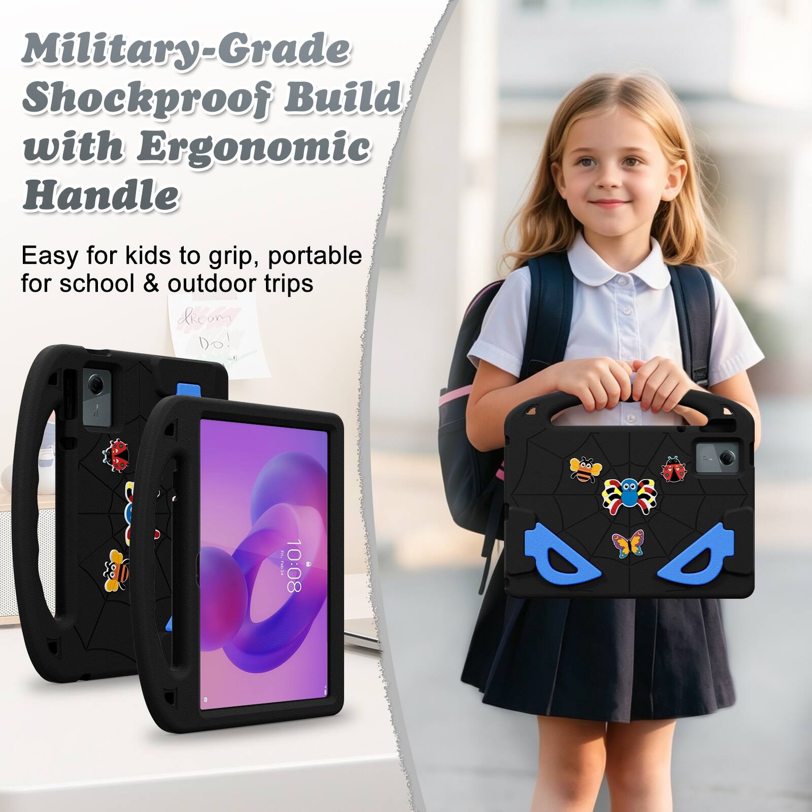 Military-Grade Shockproof Build with Ergonomic Handle  
Easy for kids to grip, portable for school & outdoor trips  
... HOT  
10:08