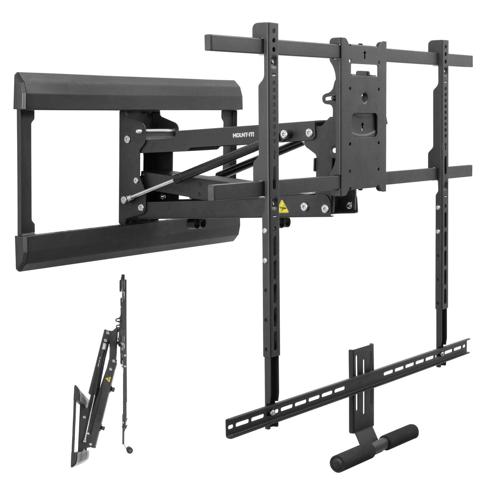 Alt View 5. Mount-It! - Pull‑Down Fireplace TV Mount MI‑384L for 65"–85" TVs, Gas‑Spring Height Adjustment & Full Motion - Black.