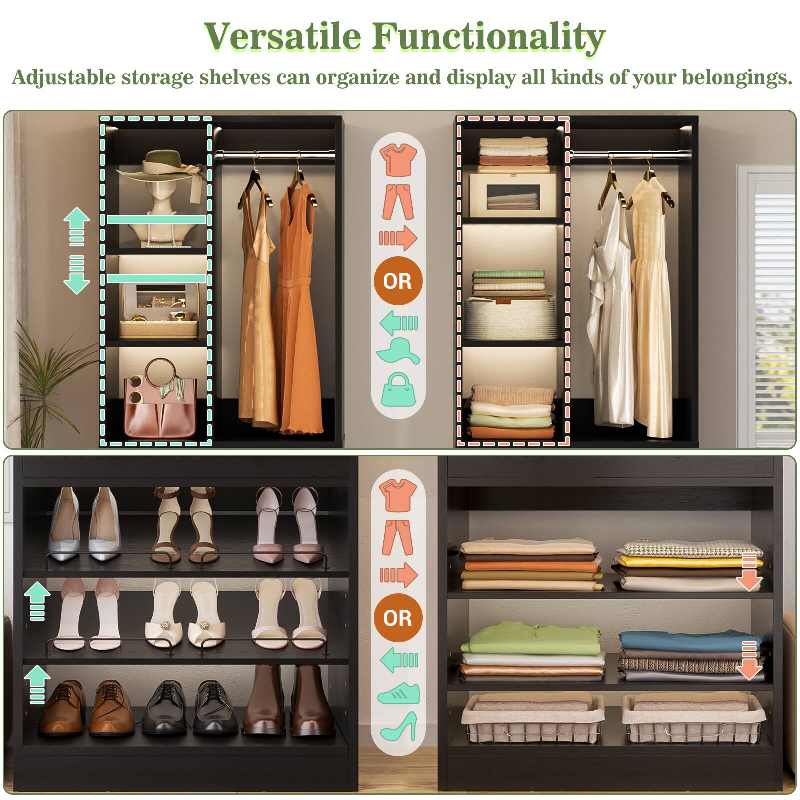 Versatile Functionality

Adjustable storage shelves can organize and display all kinds of your belongings.