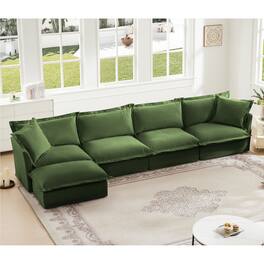 Anysun - L-Shape Chenille Slipcovered Sectional - 4-Seat Deep Seat, Supple Armrests & 2 Large Pillows for Living Room & Apartment - Green