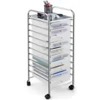 Costway - 10 Drawer Rolling Storage Cart Scrapbook Paper Office School Organizer - Clear - Front_Zoom