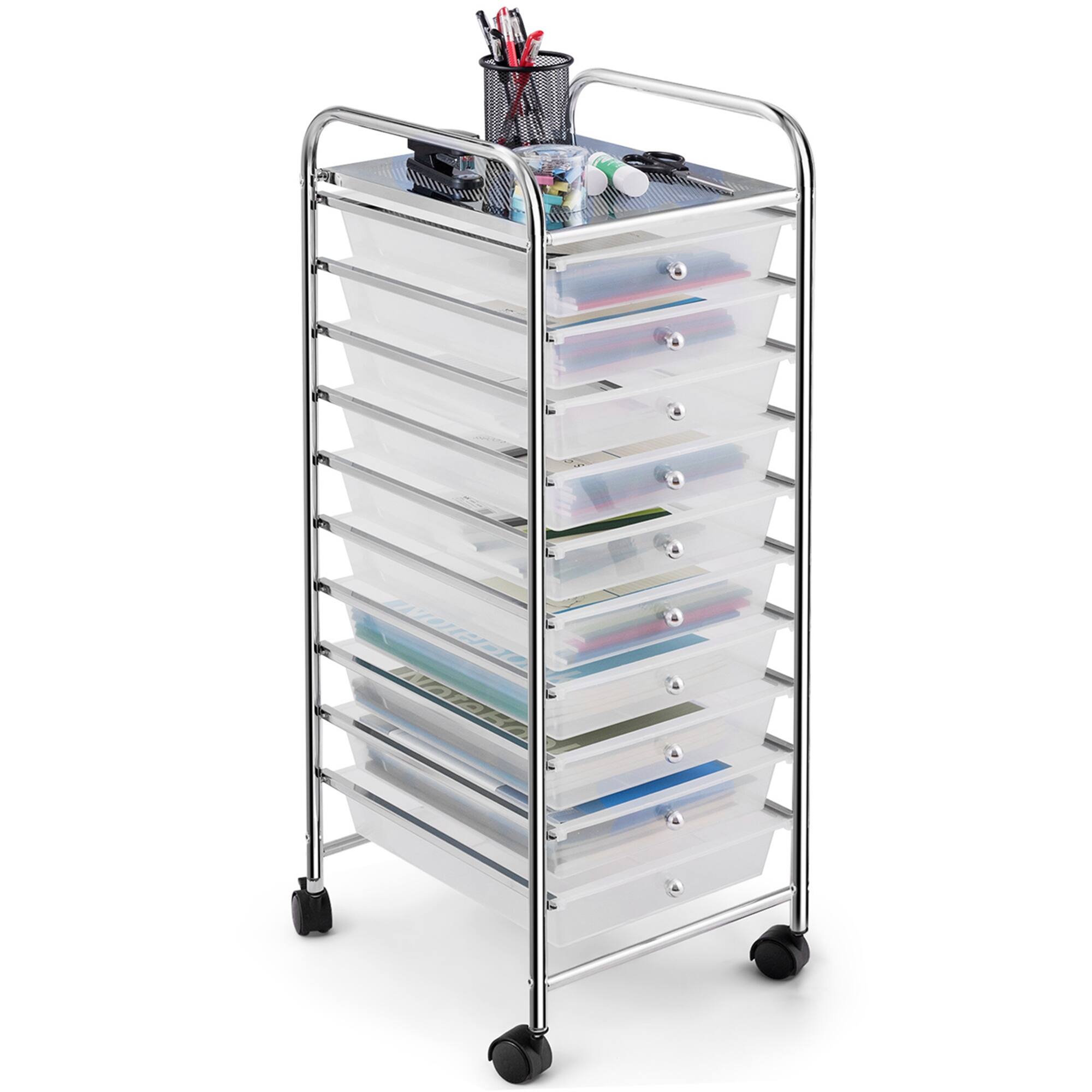Front. Costway - 10 Drawer Rolling Storage Cart Scrapbook Paper Office School Organizer - Clear.