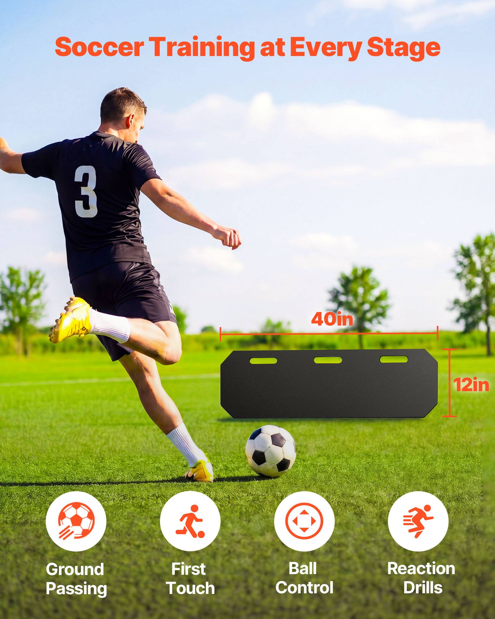 Soccer Training at Every Stage

- Ground Passing
- First Touch
- Ball Control
- Reaction Drills

40in x 12in