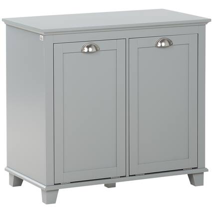 Front. Homcom - Tilt out Laundry Hamper Cabinet, Bathroom Storage Cabinet with 2-Compartment Hamper - Gray.