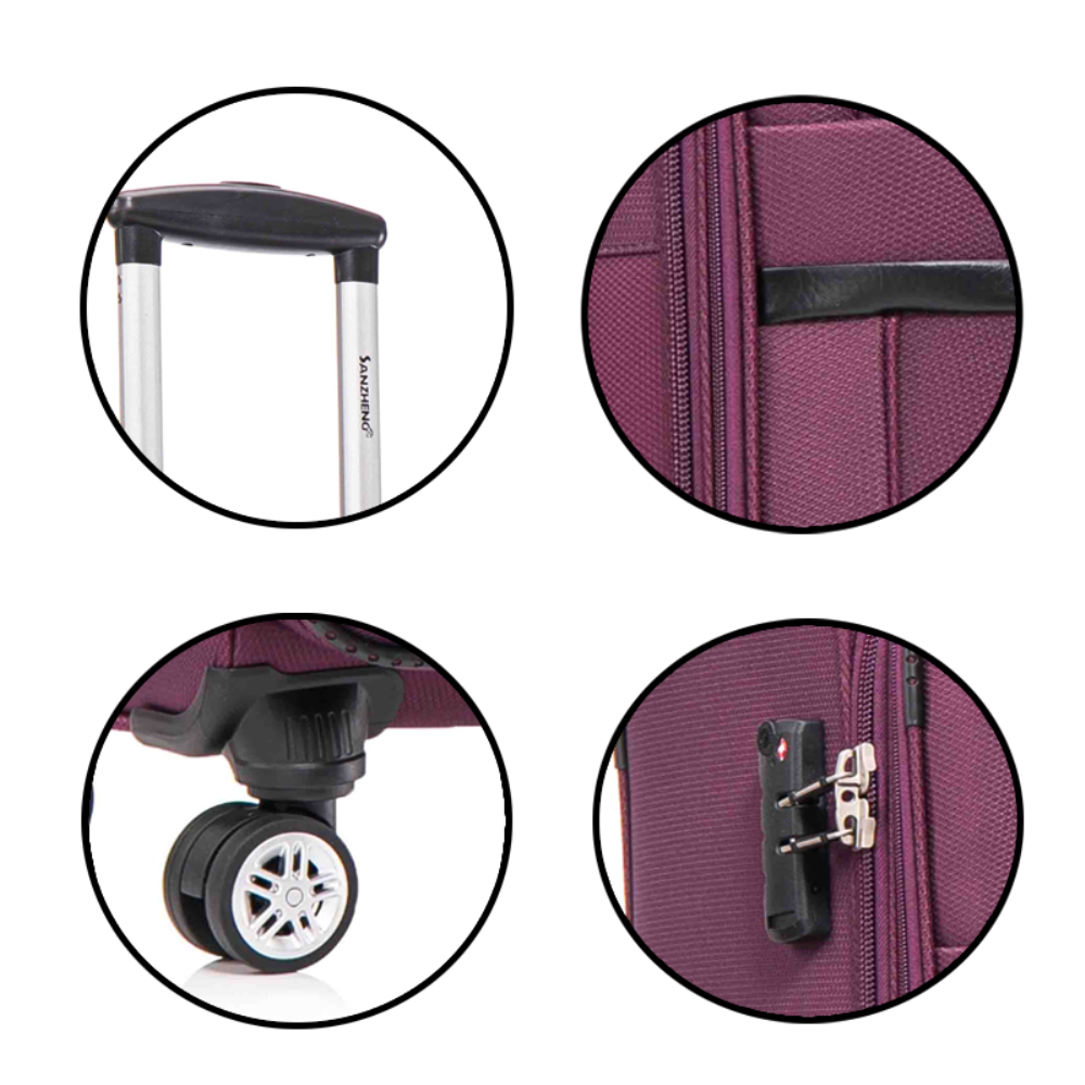 Alt View 2. BreeBe - 3-piece fabric soft luggage set with swivel wheels and password lock, 20/26/30 inches - Purple.