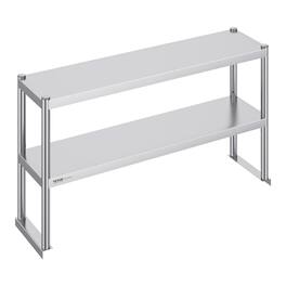 VEVOR - Double Overshelf, Double Tier Stainless Steel Overshelf, 12 x 48 Inch Deck Overshelf, Height Adjustable Prep Work Table - Silver