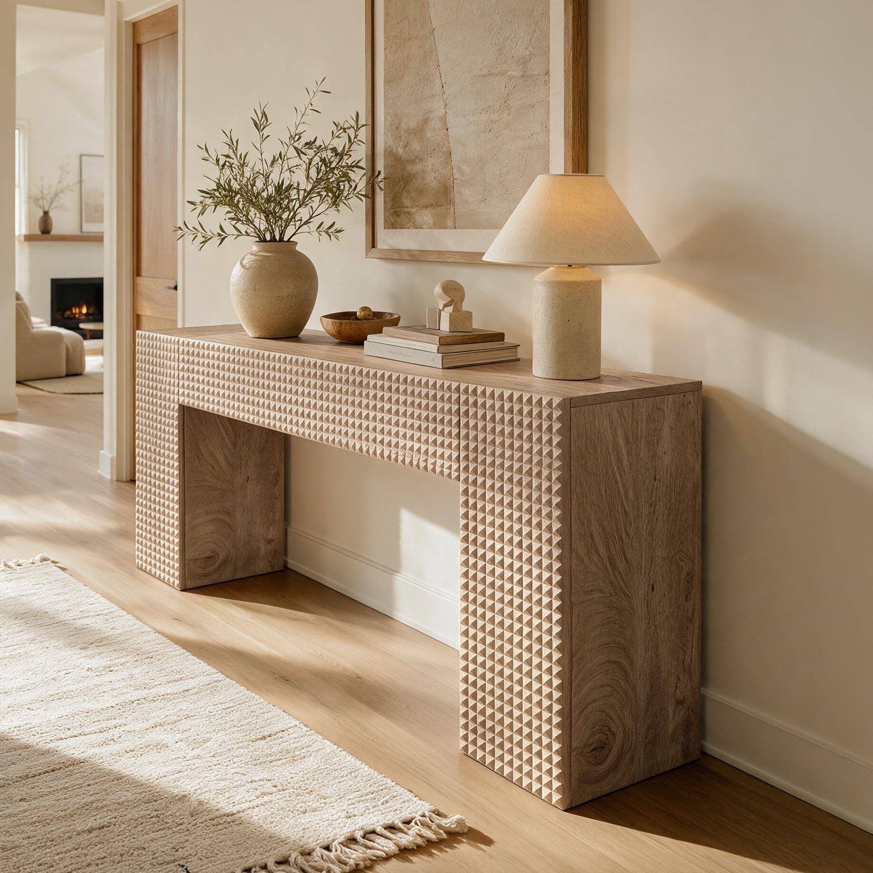 Alt View 3. Tribesigns - 79 Inch Extra Long Console Table, Modern Narrow Sofa Table - Brown.