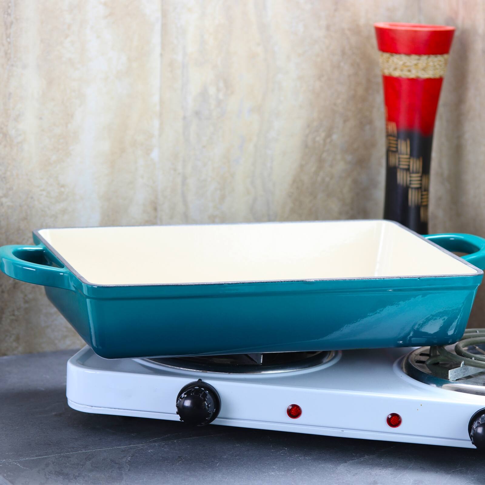 Alt View 3. Crock-Pot - Crock Pot Artisan 13 in. Enameled Cast Iron Lasagna Pan in Teal Ombre - Teal Ombre.