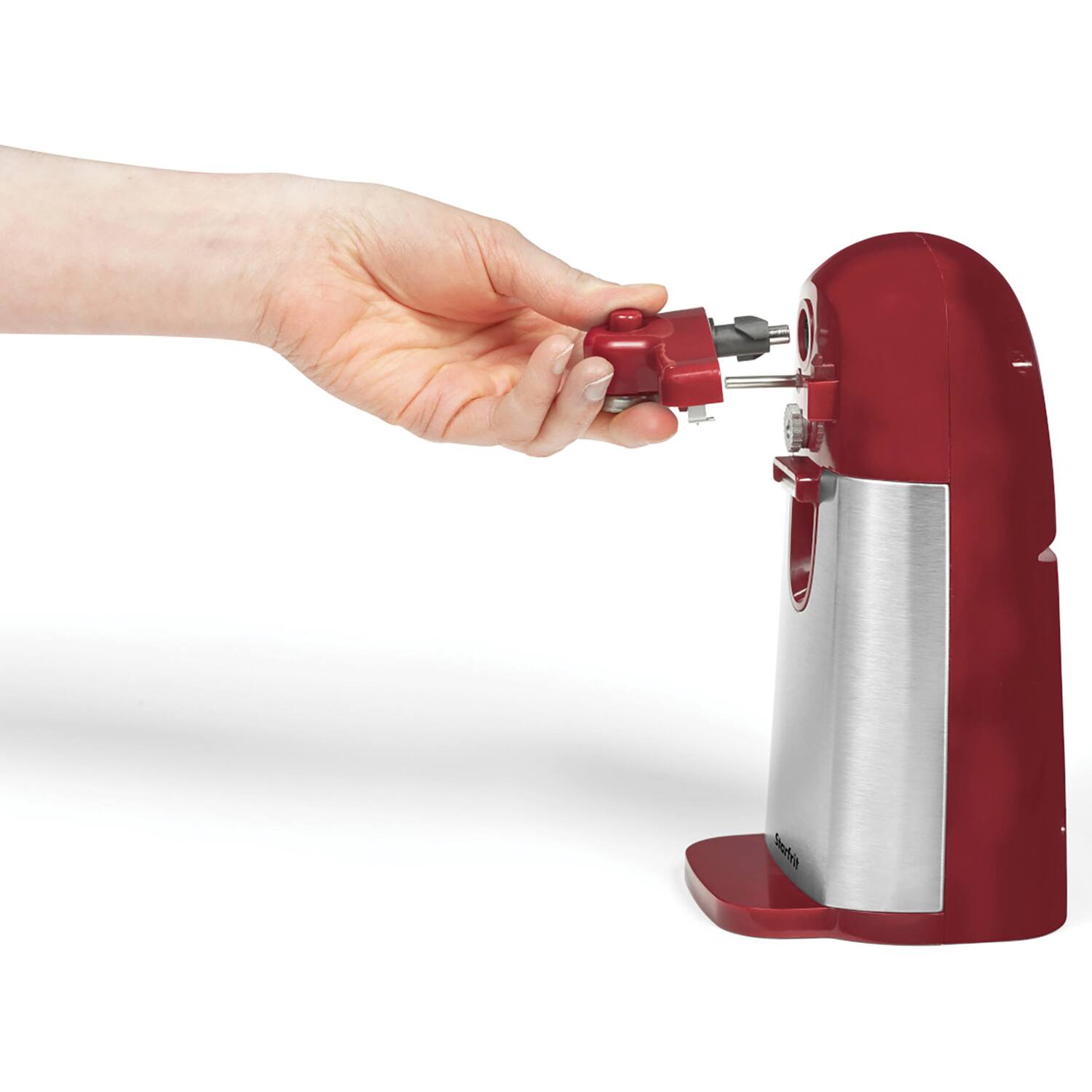 Angle. Starfrit - Starfrit 024715-003-0000 Mightican 3-in-1 Electric Can Opener - red.