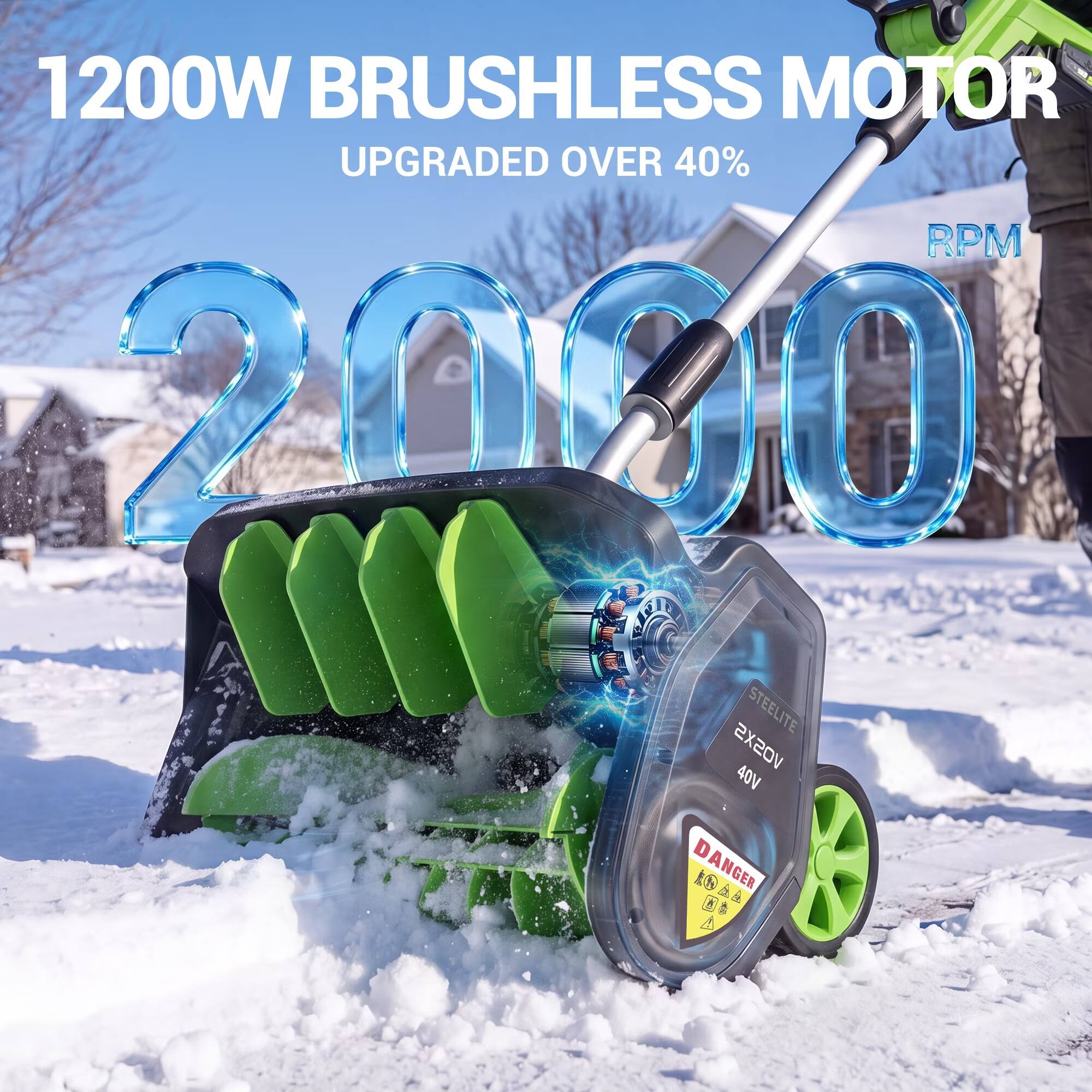 1200W BRUSHLESS MOTOR UPGRADED OVER 40% RPM 2000 STEELITE 2X20V 40V DANGER