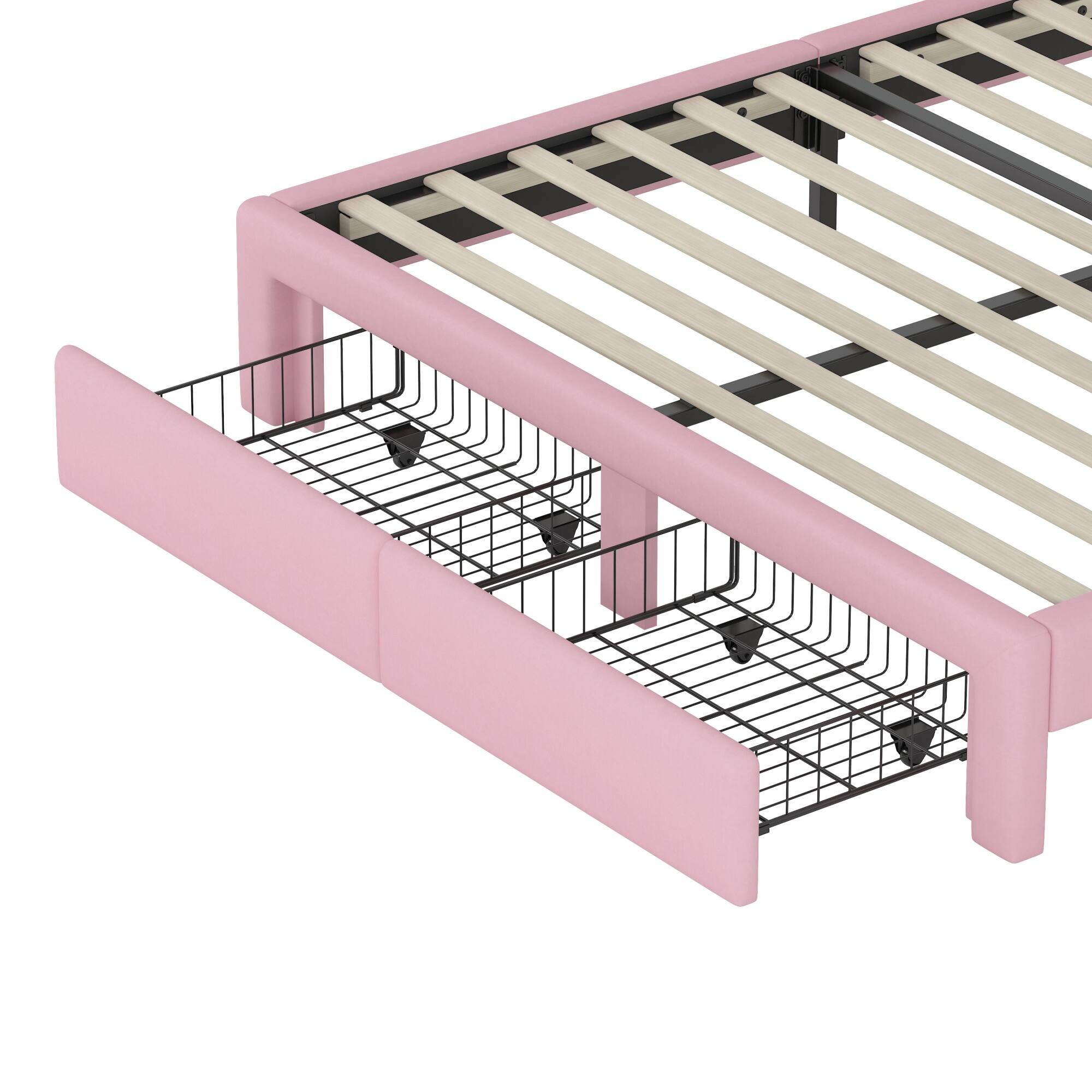 Alt View 5. GOODSILO - Full Size Upholstered Platform Bed with Storage Drawer and Colorful Design - Pink.