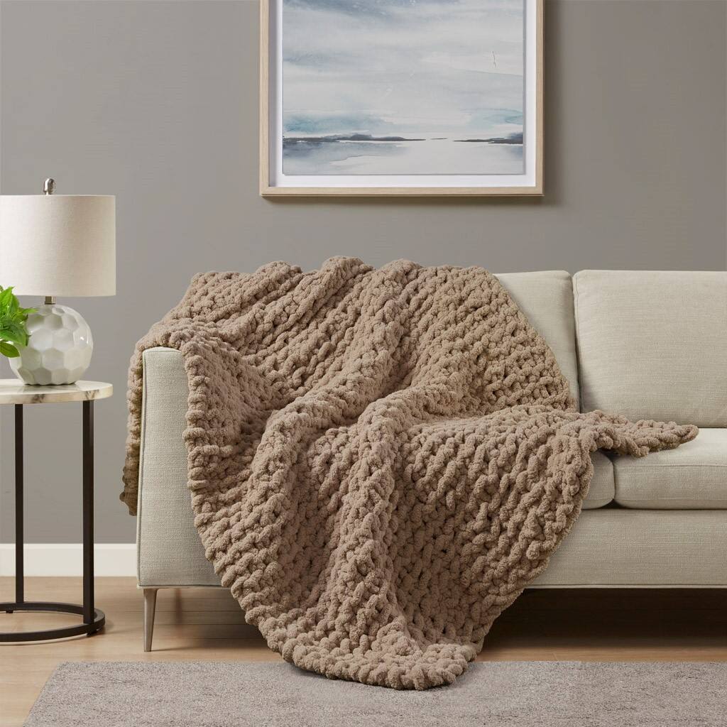 Alt View 1. Gracie Mills - Gracie Mills Dana Handmade Chenille Chunky Knit Throw Blanket - Brown.
