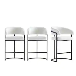 Manhattan Comfort - Augusta Modern Metal Upholstered Counter Stool - Set of 3 - White