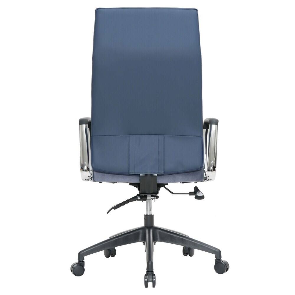 Alt View 6. LeisureMod - Hilton High-Back Adjustable Office Desk Chair Upholstered in Leather with Steel Frame, Swivel, and Ergonomic Support - Navy Blue.