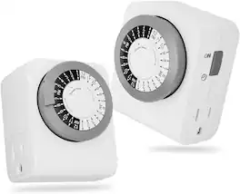 BN-LINK - 2-Pack Mechanical Timer Outlet, 2 Grounded Outlets, 24-Hour Timer for Lamps & Christmas Lights, 15A/1875W - White