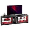 Front. Bestier - 70 Inch Gaming TV Stand & Entertainment Center with LED Lights & Glass Shelves, Media Cabinet for Living Room - Black.