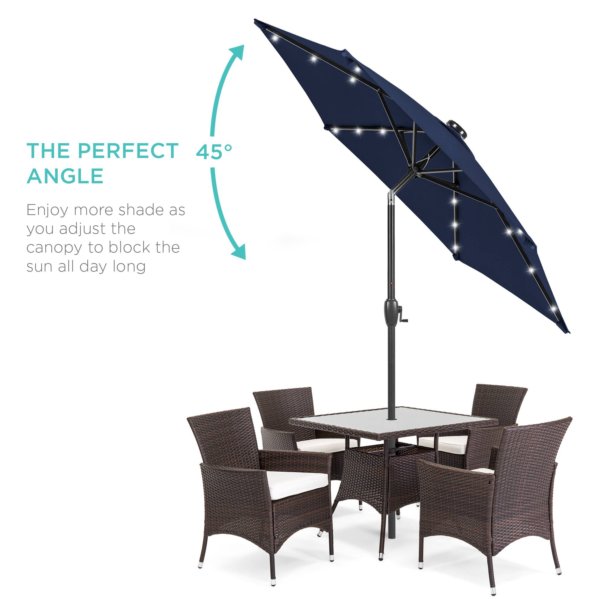 THE PERFECT 45° ANGLE

Enjoy more shade as you adjust the canopy to block the sun all day long