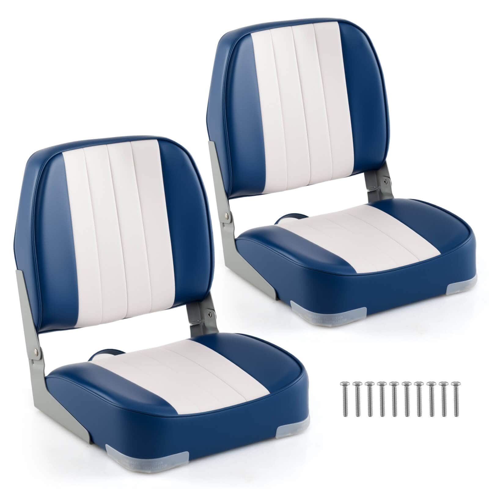 Costway - 2-Pack Folding Boat Seats with Thick Sponge Padding Fixing Bolts Hinges - Blue