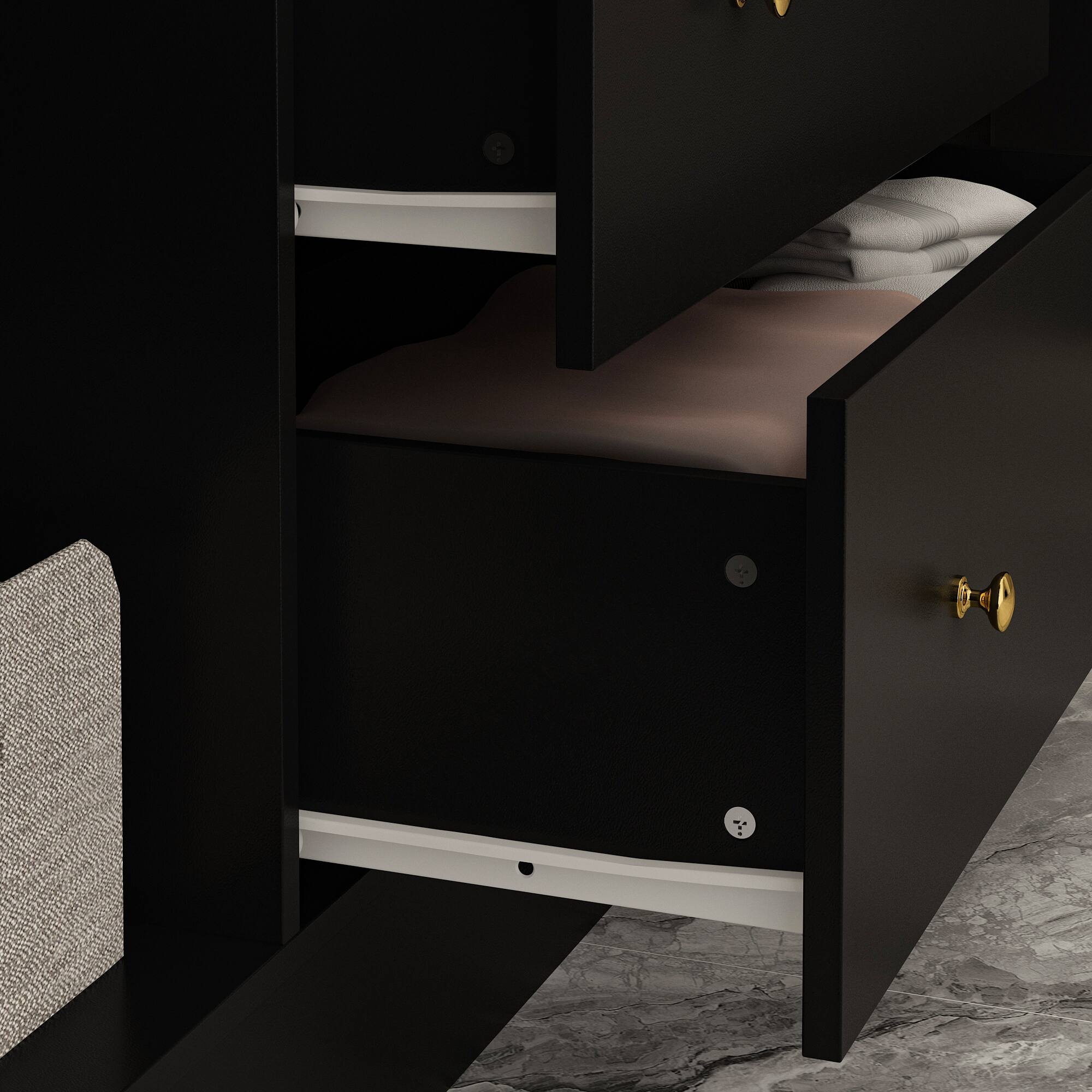 Alt View 1. Famapy - Full-Length Mirror Wardrobe with Drawers & Open Shelves Modern Bedroom Closet for Clothes, Accessories & Organization - Black.