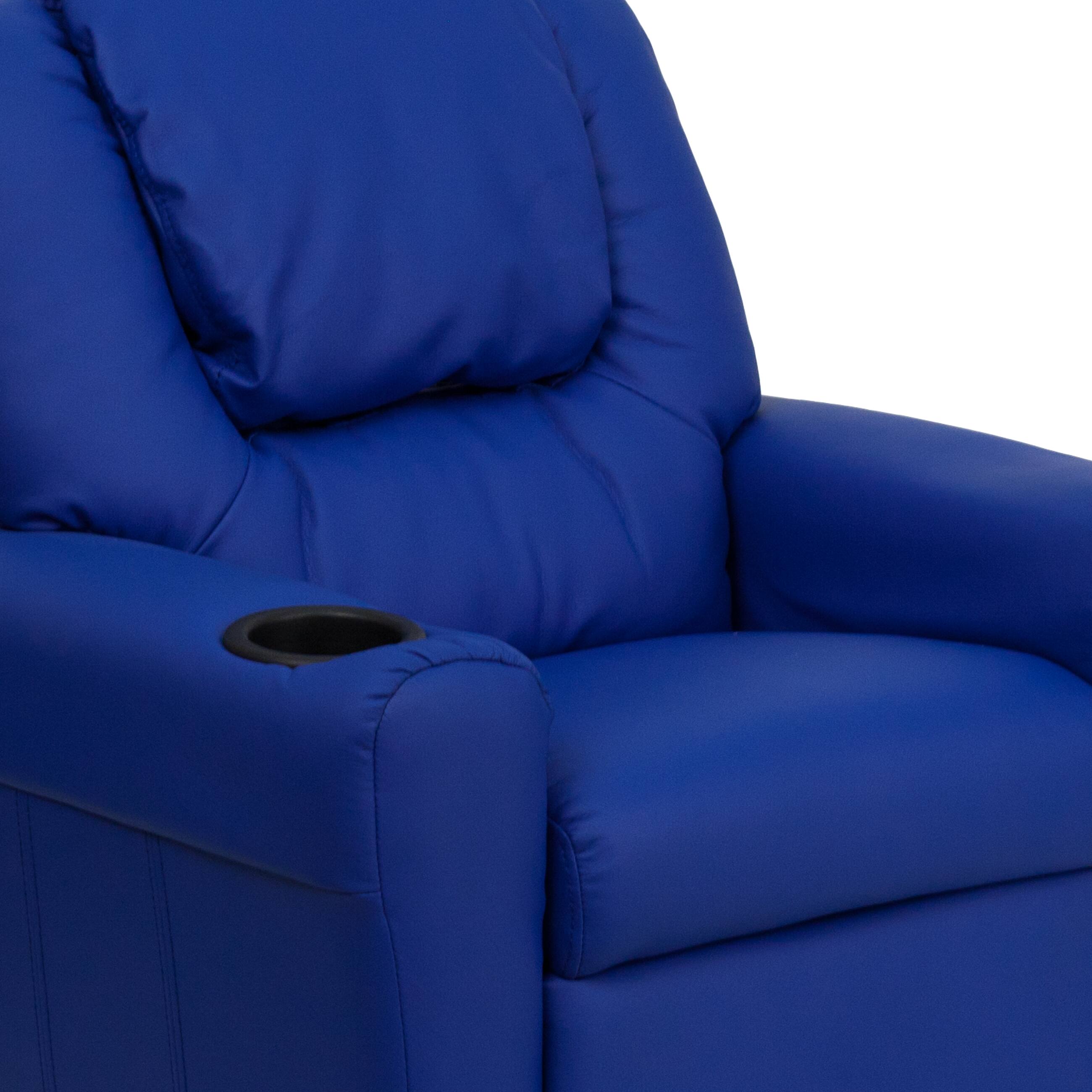Alt View 8. Emma + Oliver - Contemporary Kids Recliner with Cup Holder and Headrest - Blue Vinyl.