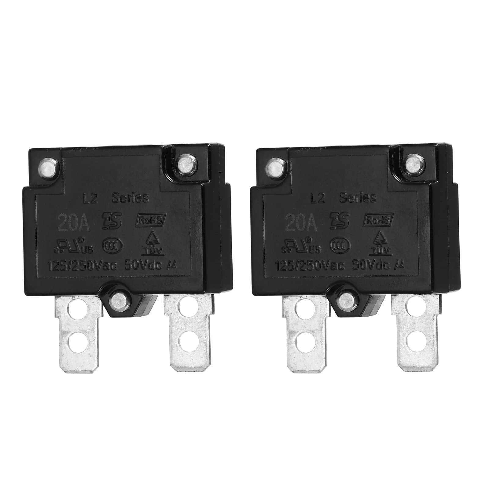Unique Bargains - 2pcs 20A Push Button Circuit Breaker, 125/250V AC,50V DC, Automatic Reset Thermal Overload Protector for Industrial - Black price history on PriceWatchPro