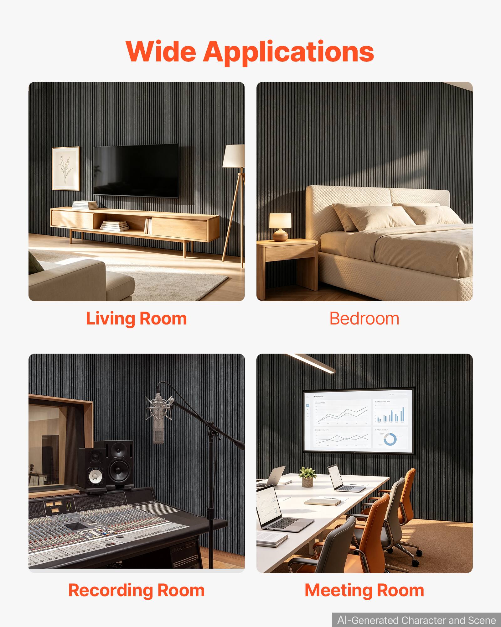 Wide Applications

Living Room

Bedroom

Recording Room

Meeting Room

AI-Generated Character and Scene