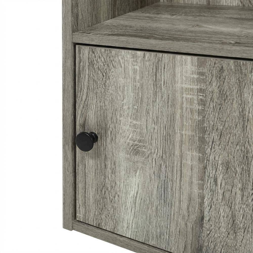 Alt View 2. FurniFact - Wooden 4-Tier Shelf Bookcase with Door Storage in French Oak Finish - French Oak.