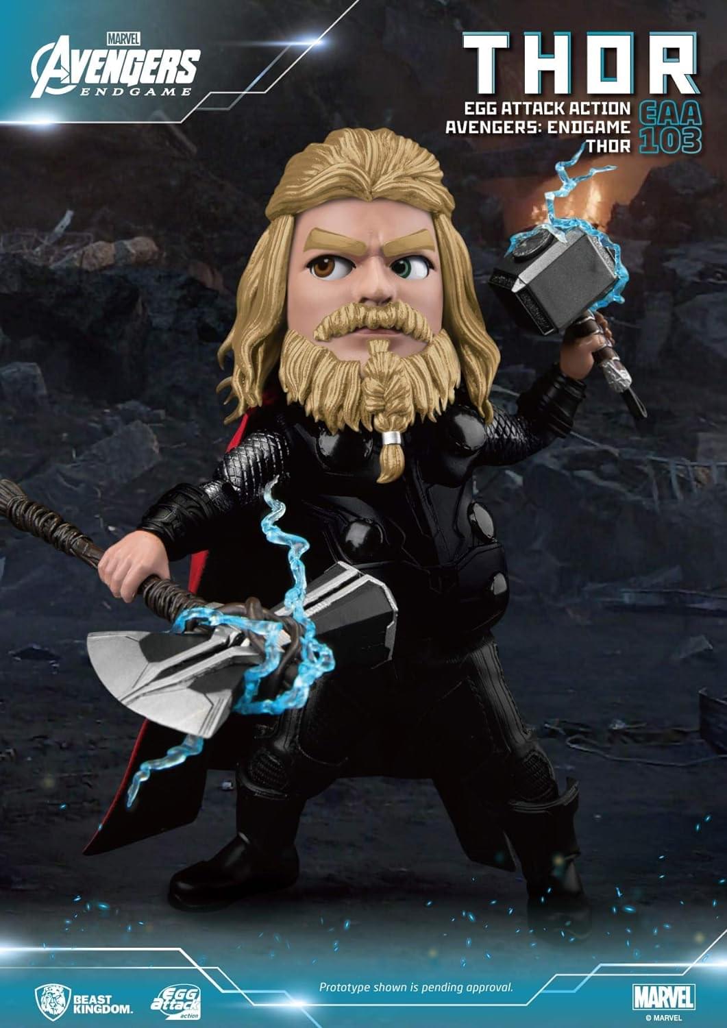 MARVEL AVENGERS ENDGAME  
THOR  
EGG ATTACK ACTION  
EAA 103  
AVENGERS: ENDGAME THOR  

BEAST KINGDOM  
EGG ATTACK ACTION  

Prototype shown is pending approval.  
© MARVEL