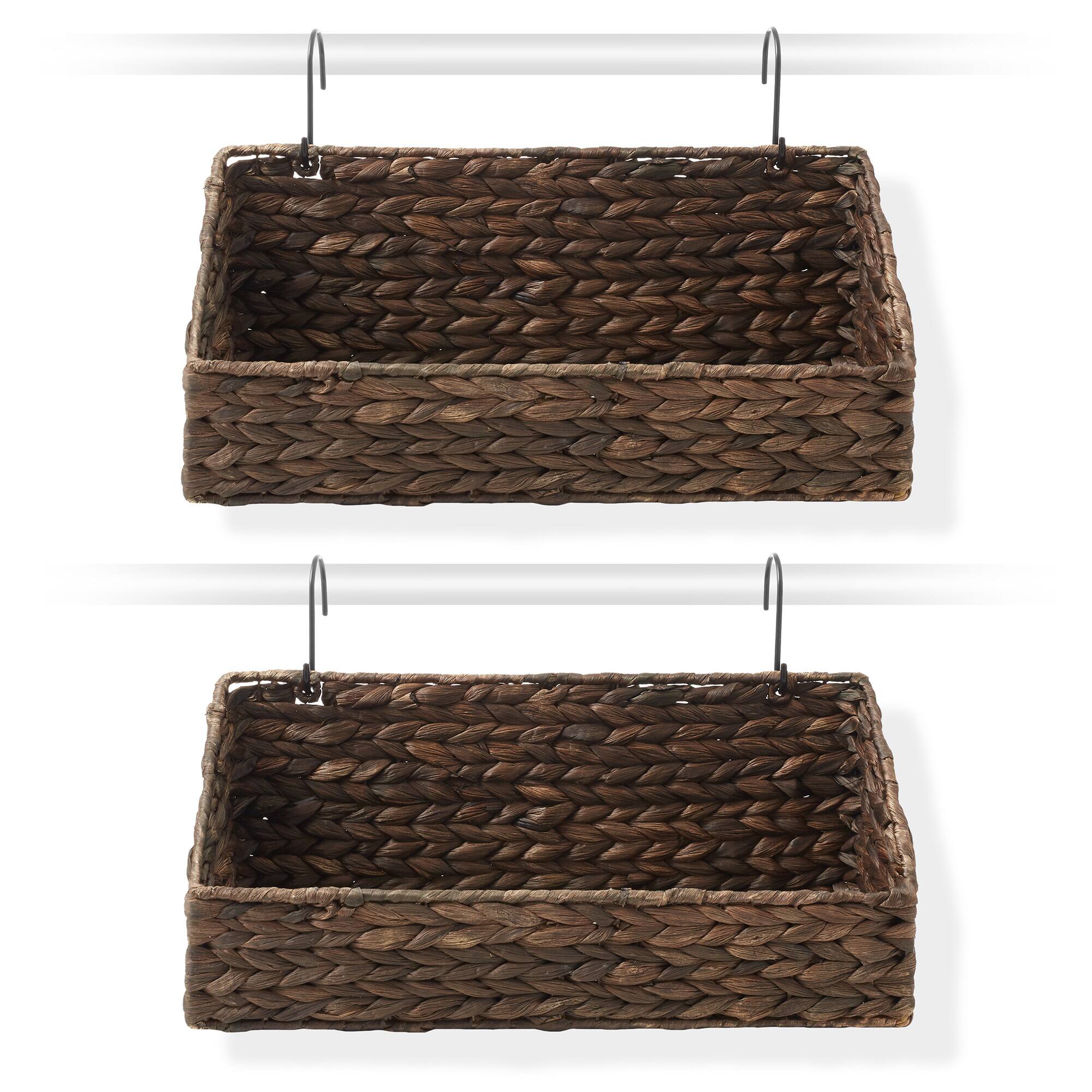 Alt View 3. Casafield - 2pk Hanging Baskets w/ Hooks - Woven Hyacinth Wall Mount Storage Bins - Espresso.