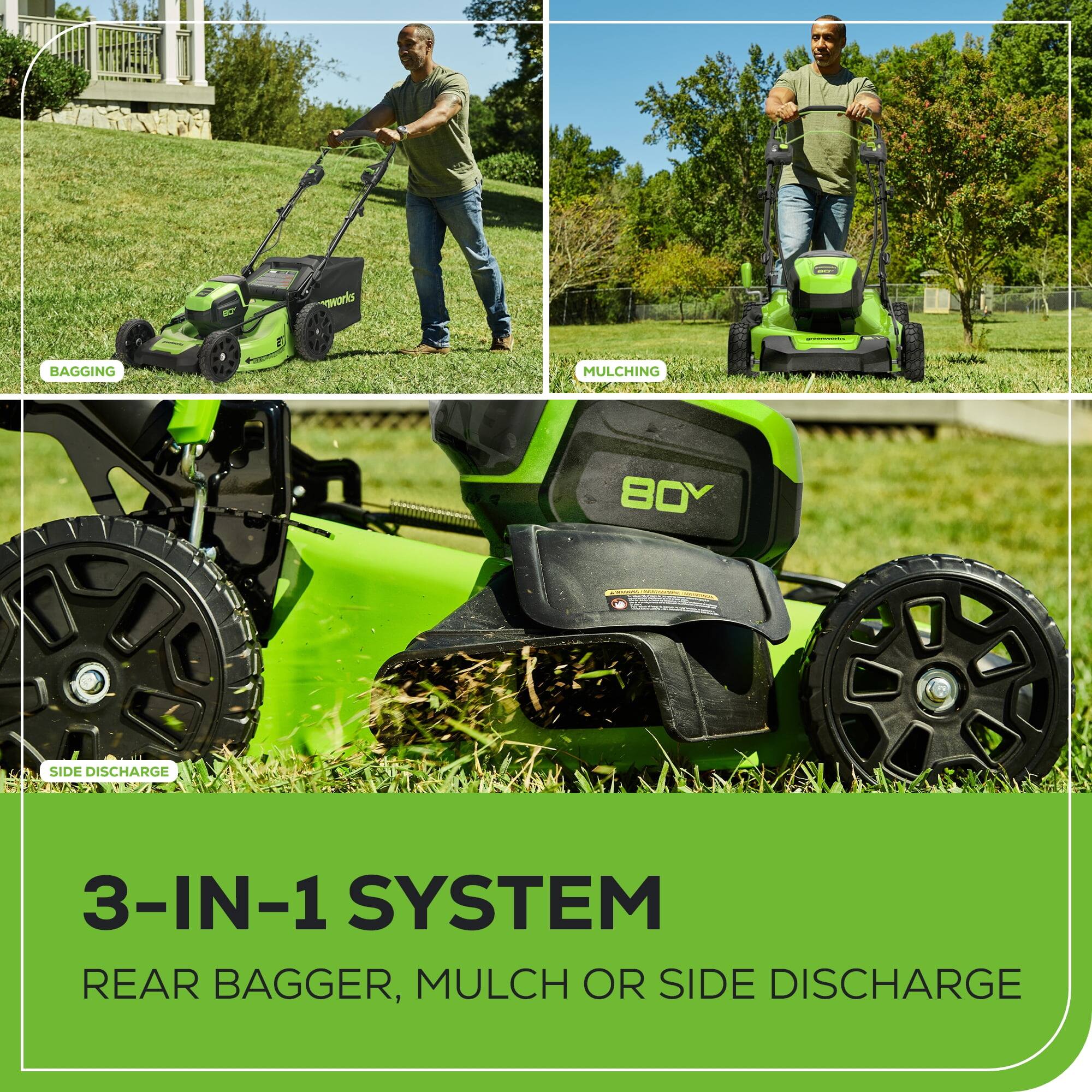 3-IN-1 SYSTEM  
REAR BAGGER, MULCH OR SIDE DISCHARGE  

BAGGING  
MULCHING  
SIDE DISCHARGE