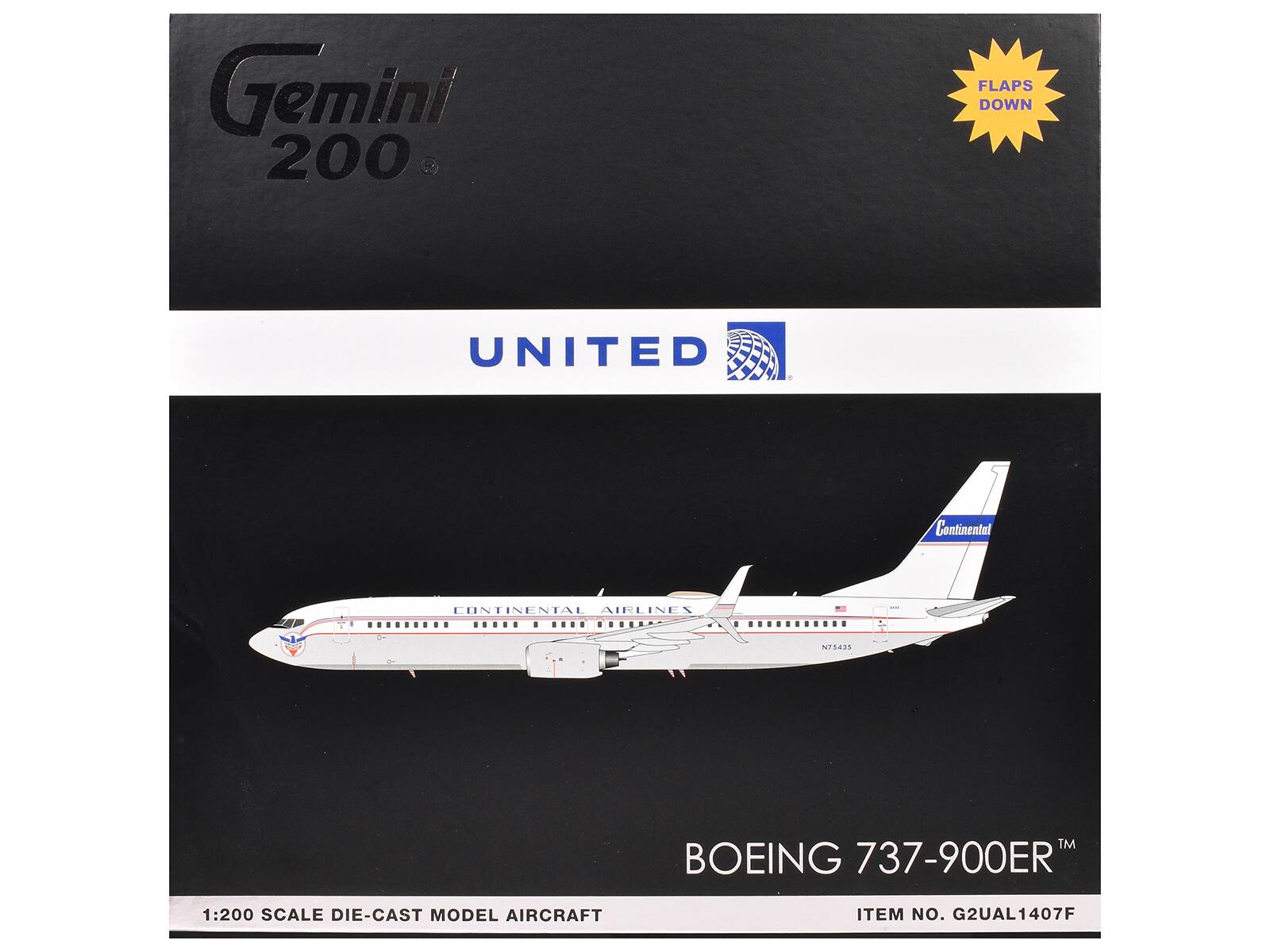 Gemini 200 2 FLAPS DOWN UNITED Continental CONTINENTAL AIRLINES NPSAS TM BOEING 737-900ER 1:200 SCALE DIE-CAST MODEL AIRCRAFT ITEM NO. G2UAL1407F