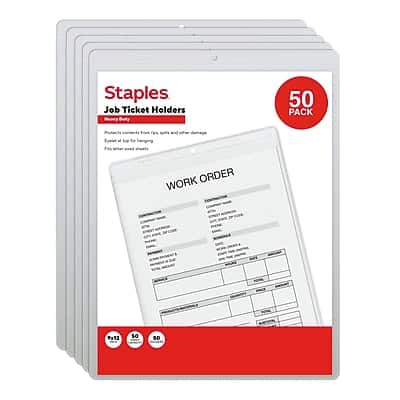 "Staples - Heavyweight Sealed Job Ticket Holder, 9"" x 12"", 50/Pack - Clear" price history on PriceWatchPro