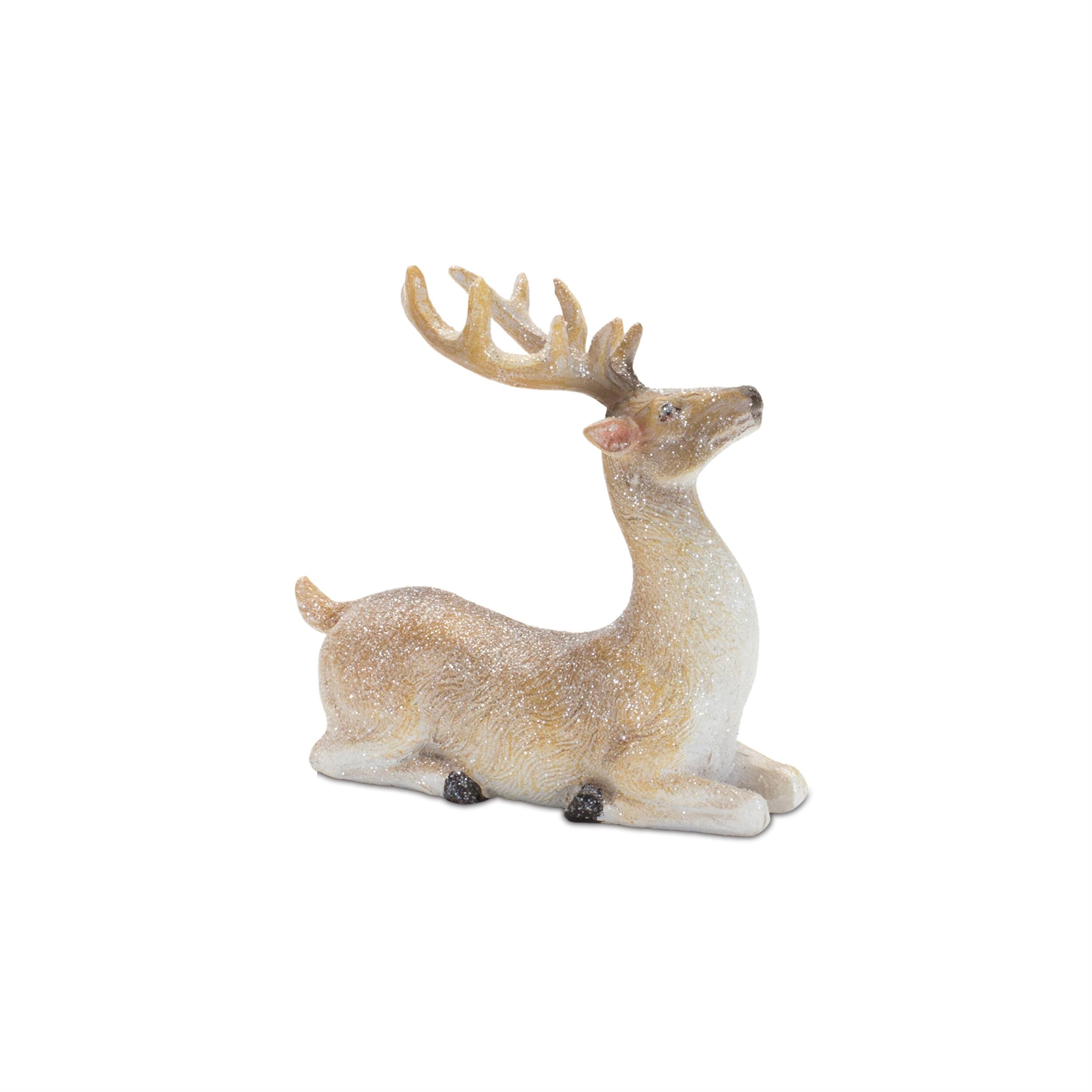 Left. BreeBe - Mini Glittered Holiday Deer Figurine (Set of 6) - Beige, White.