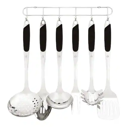 Front. Hell's Kitchen - Hell's Kitchen 6-Piece Stainless Kitchen Utensil Set - Black - Black.