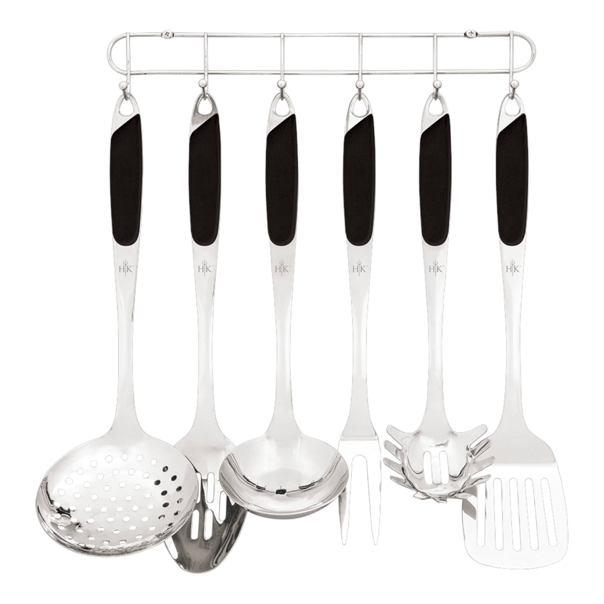 Front. Hell's Kitchen - Hell's Kitchen 6-Piece Stainless Kitchen Utensil Set - Black - Black.