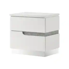 FurniFact - Glam Nightstand with High-Gloss Finish and Ball Ing Drawers - White