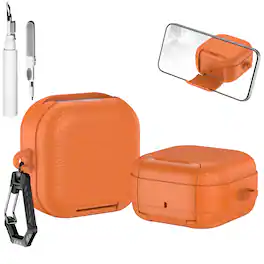 Dteck - Case for Samsung Galaxy Buds 4 / Buds 4 Pro with Phone Holder & Keychain,Leather Texture Earbuds Cover for Man Women - Orange